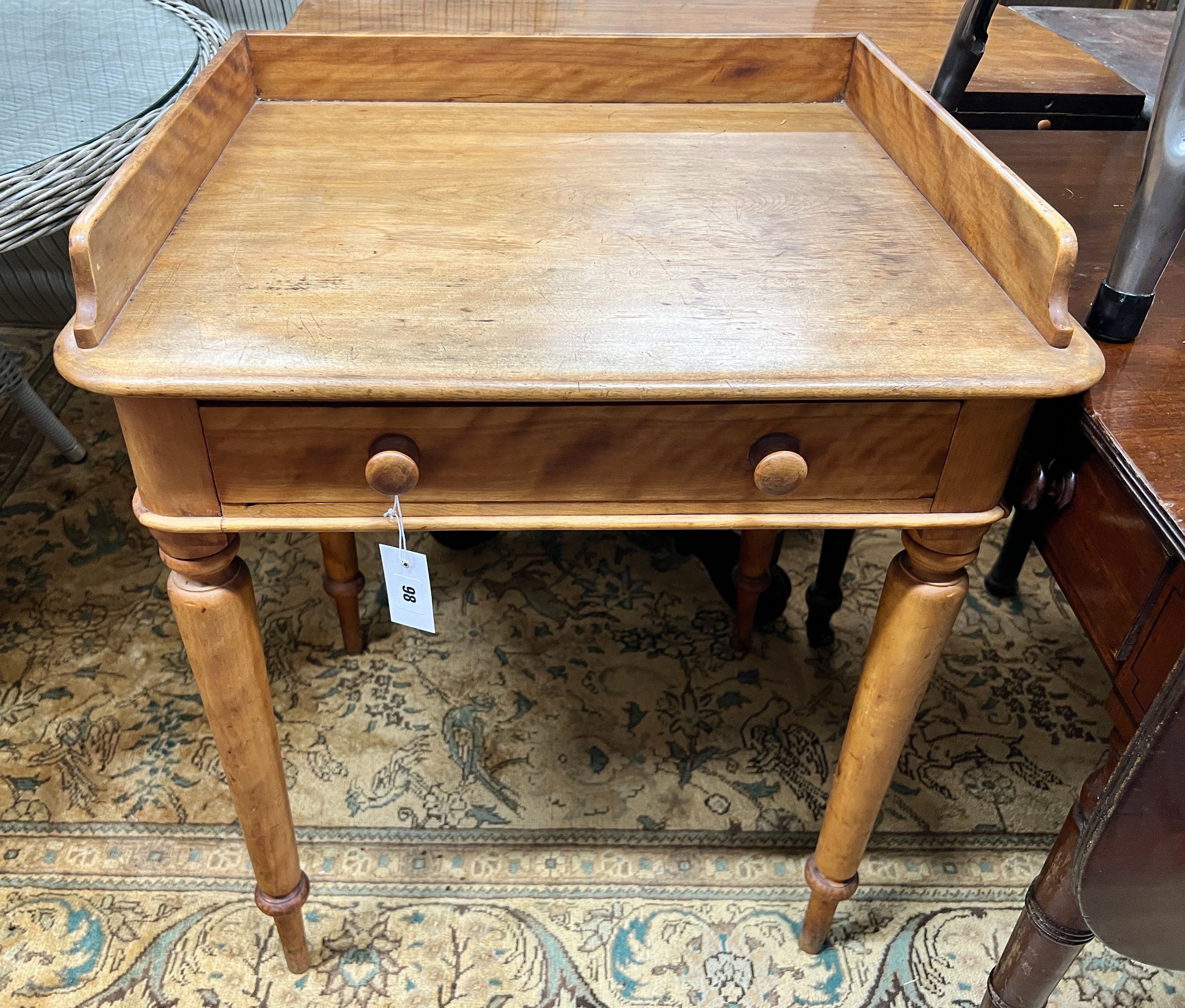 A small Victorian satin walnut side table, width 65cm, depth 55cm, height 79cm